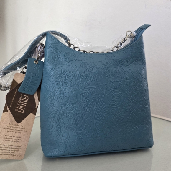 Anna by Anushcka Heritage Genuine Leather Hobo Crossbody Shoulder Bag Teal NWT main image 6